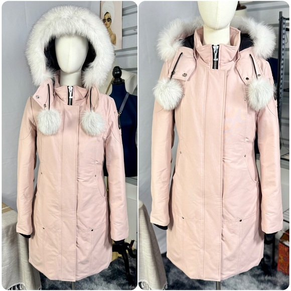 EUC Moose Knuckles Dusty Rose Pink Stirling Parka Jacket w/ Blue Fox Fur Trim - Picture 3 of 17